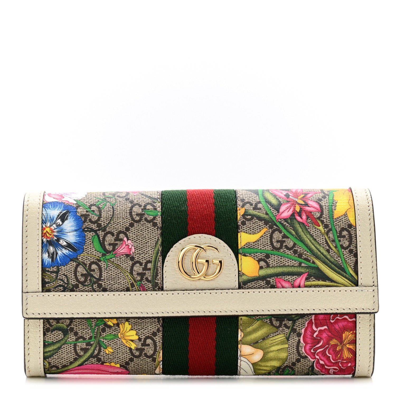 Gucci GG Supreme Monogram Flora Web Ophidia Continental Wallet White 1 of 9