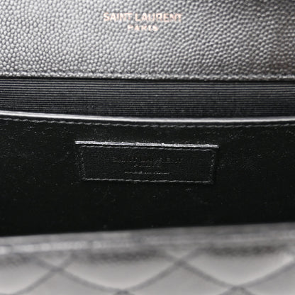 Saint Laurent Grain De Poudre Textured Mixed Matelasse Triquilt Medium Monogram Monochrome Satchel Black 6 of 10