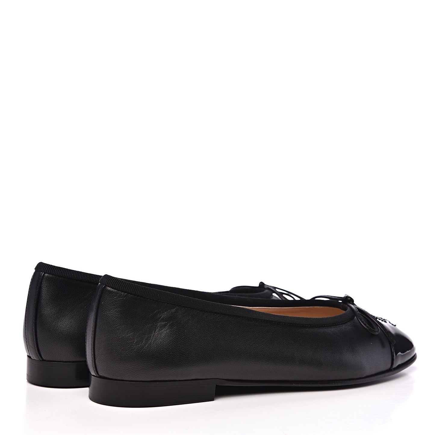 Lambskin Patent Cap Toe Ballerina Flats 37 Black