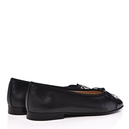 Chanel Lambskin Patent Cap Toe Ballerina Flats 37 Black 4 of 9