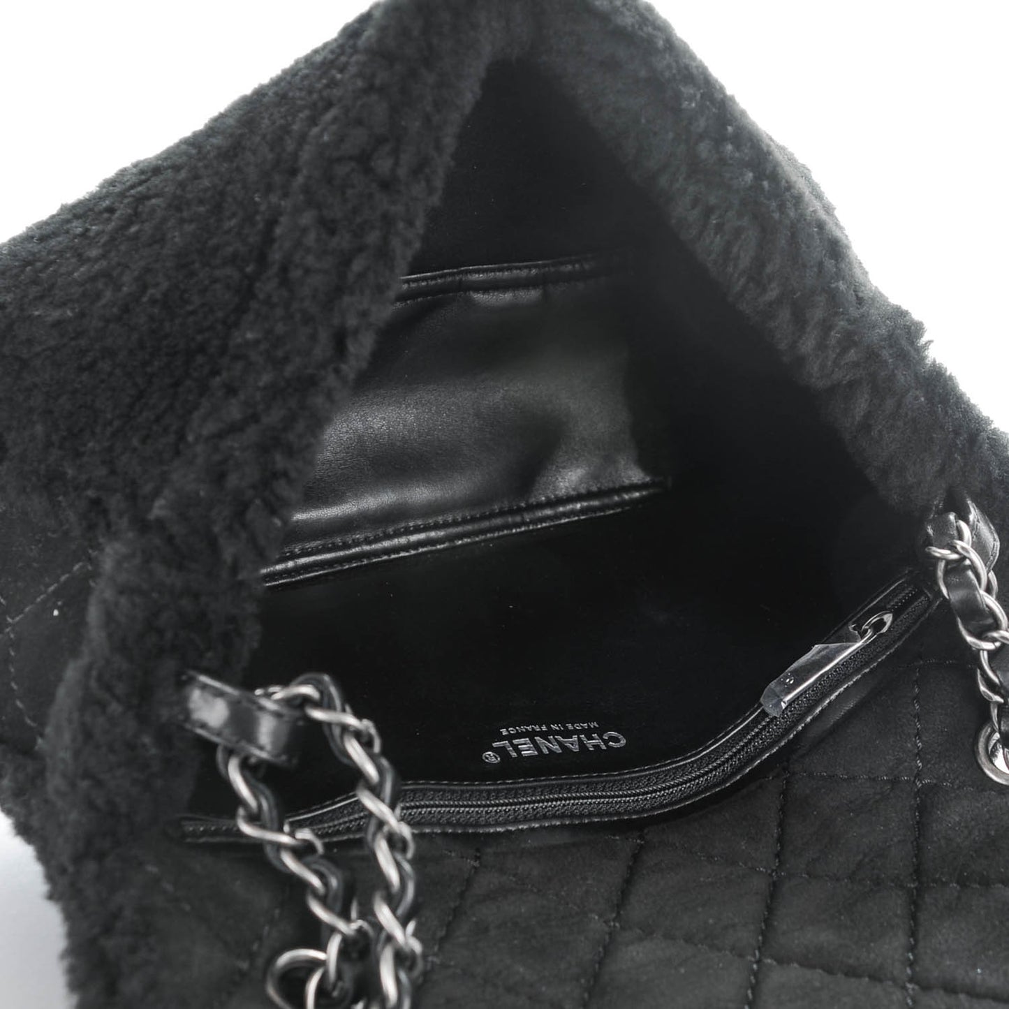 Shearling Lambskin Pearl Flap Black
