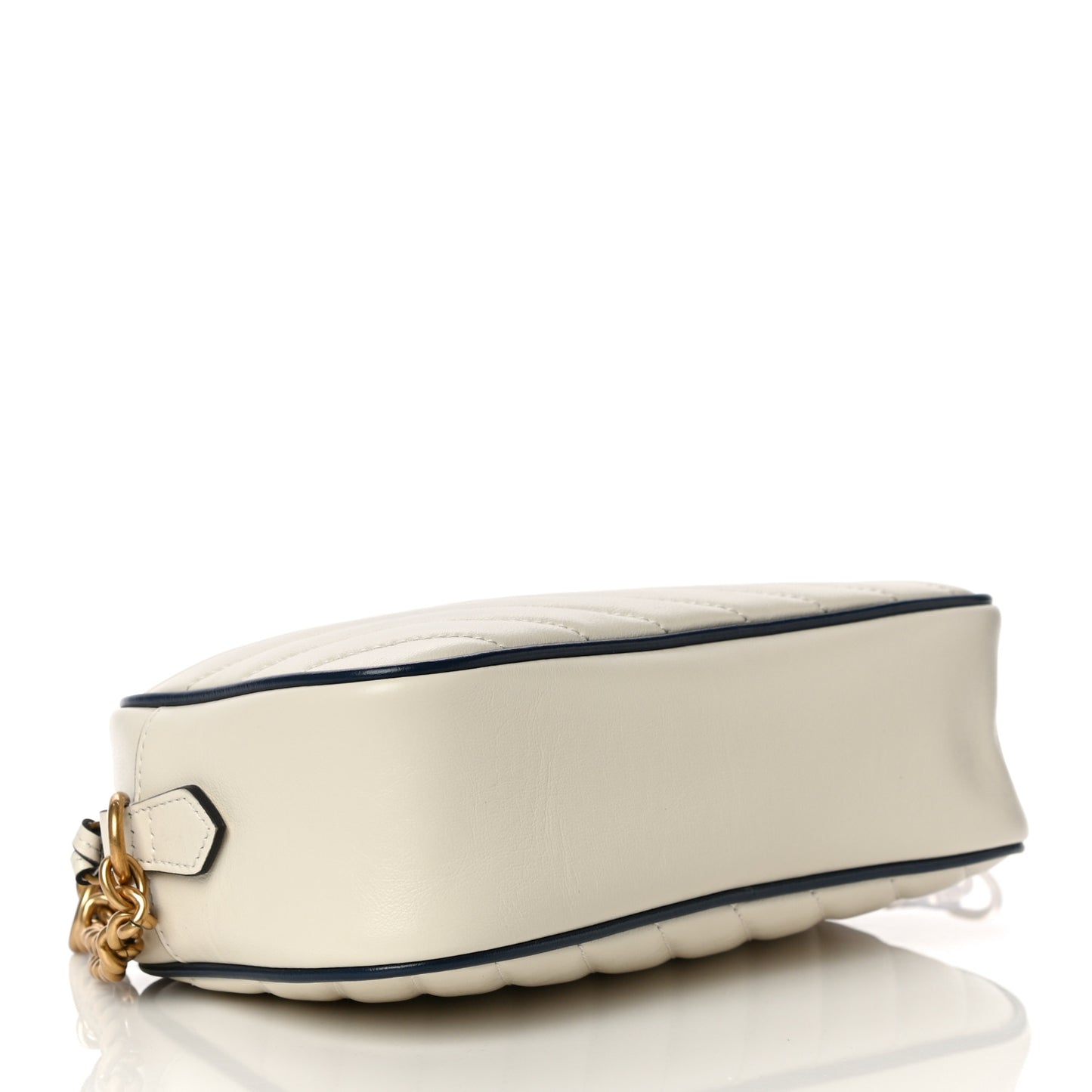 Vintage Effect Calfskin Matelasse Diagonal Small Torchon GG Marmont Chain Shoulder Bag Mystic White Blue Agata