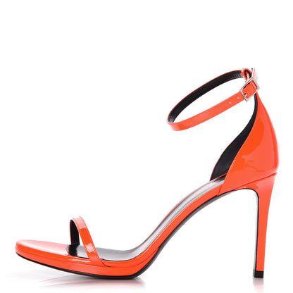 Saint Laurent Patent Calfskin Jane 80 Ankle Strap Sandals 38.5 Orange Fluo 1 of 13