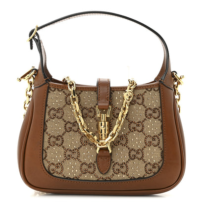 Gucci New Canvas Charisma Calfskin Crystal GG Monogram Mini Jackie 1961 Hobo Camel Ebony 1 of 8