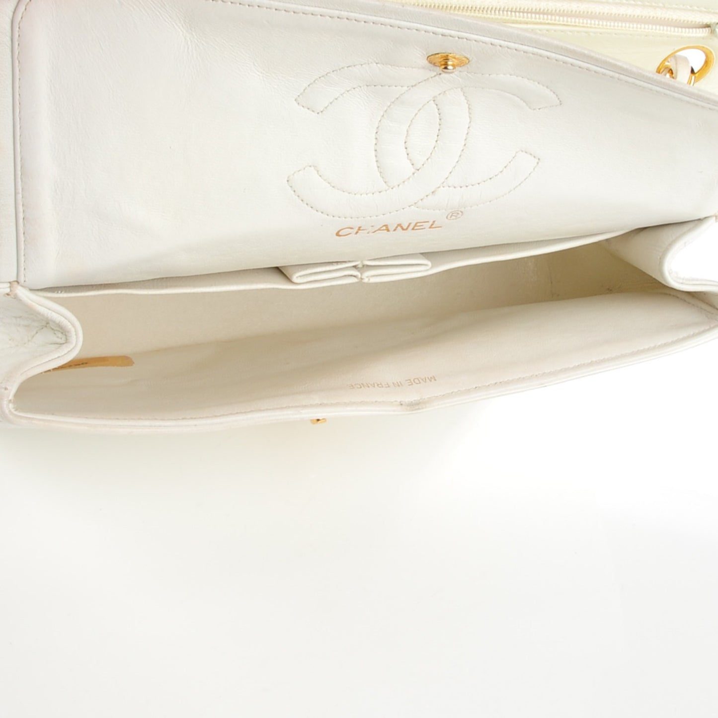 Lambskin Quilted Medium Double Flap White