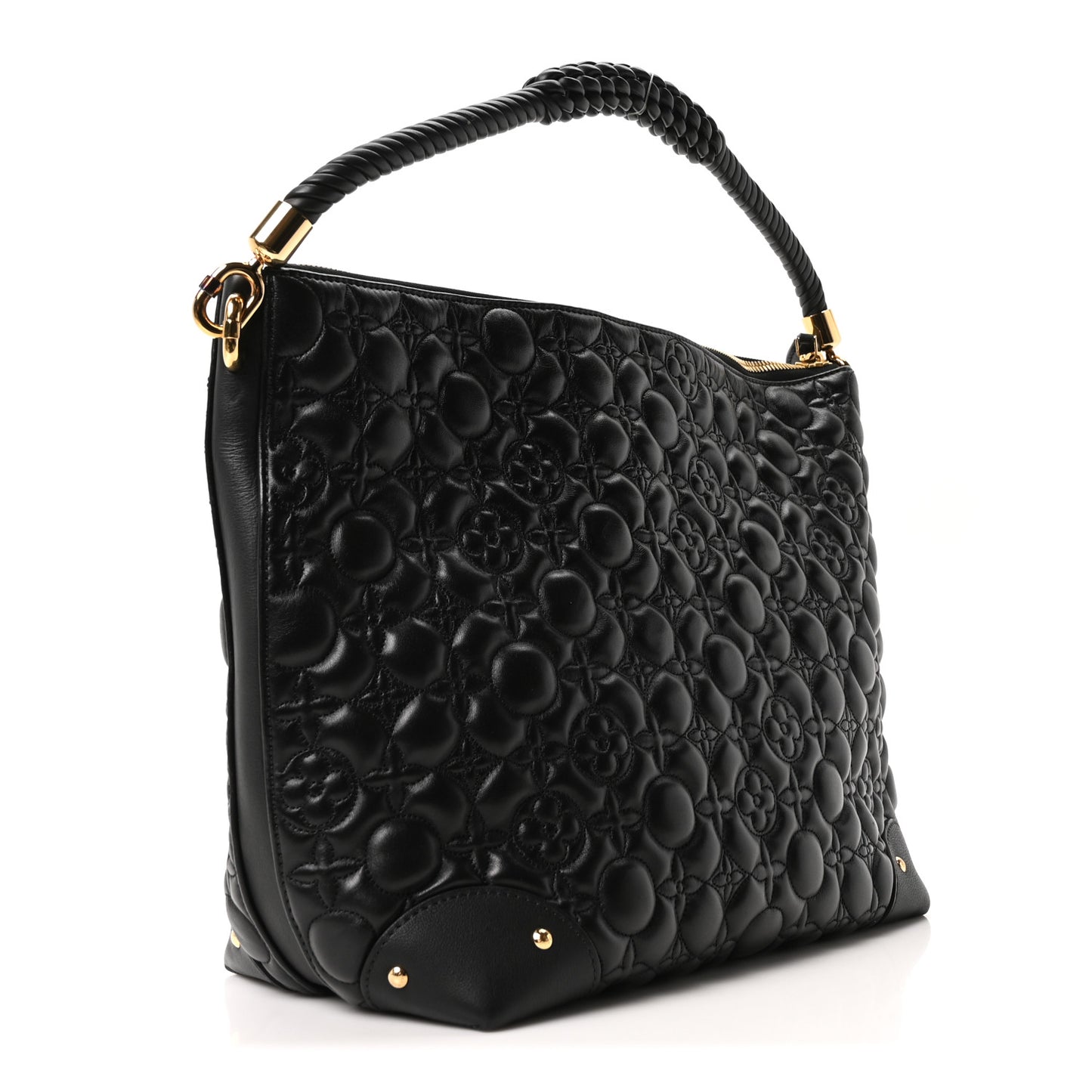 Lambskin Quilted Flowers Triangle Softy Black