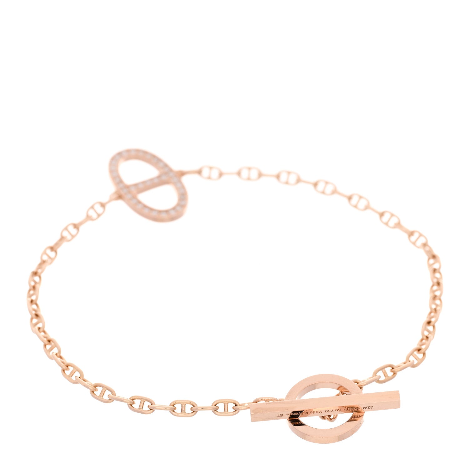 Hermes 18K Rose Gold Diamond Chaine d'Ancre Contour Bracelet ST 2 of 5