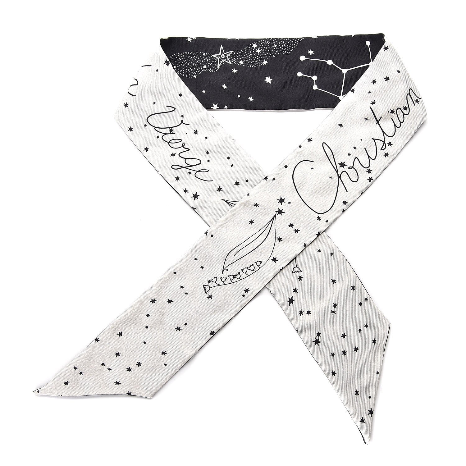 Christian Dior Silk Zodiac Virgo Mitzah Scarf Black 3 of 5
