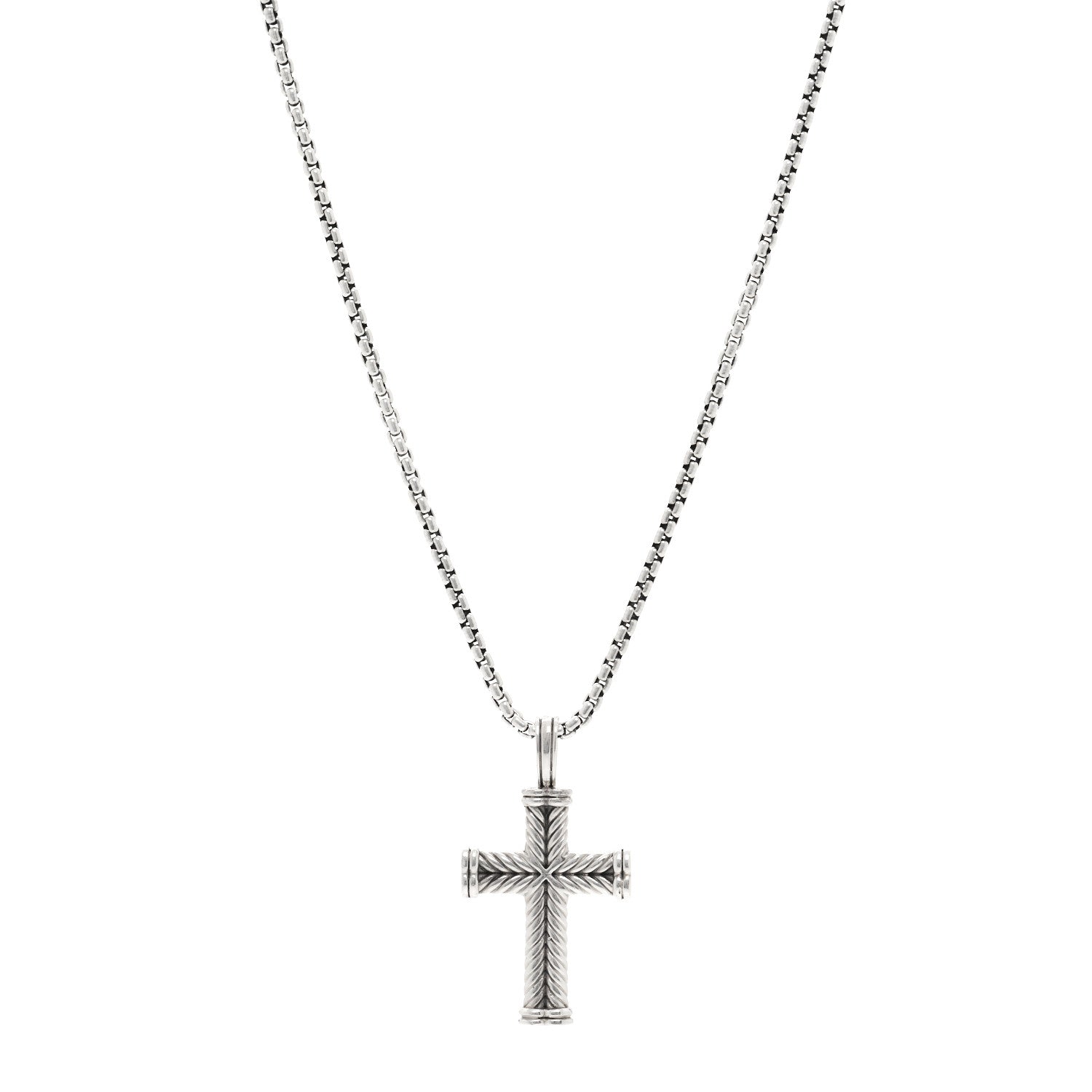 David Yurman Sterling Silver Chevron Cross Pendant Necklace 1 of 4