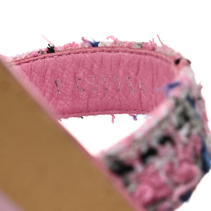 Chanel Tweed Lambskin Crystal CC Sandals 41 Pink Multicolor 8 of 9