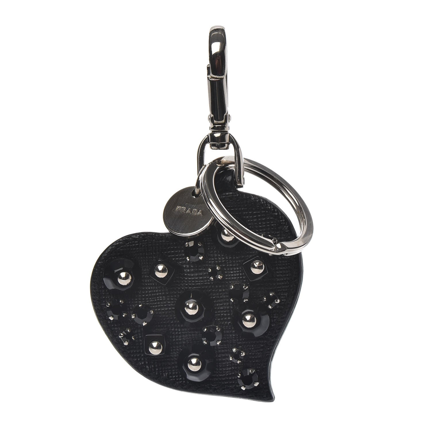 Prada Saffiano Studded Heart Keychain Charm Black 1 of 3