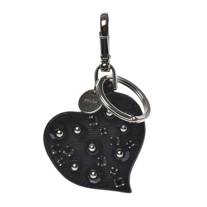Prada Saffiano Studded Heart Keychain Charm Black 1 of 3