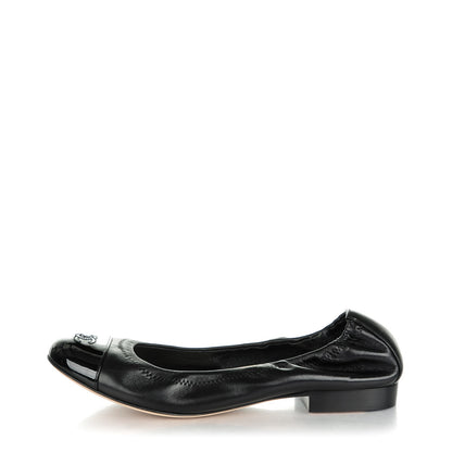 Chanel Lambskin Patent CC Elastic Cap Toe Ballerina Flats 38 Black 1 of 7