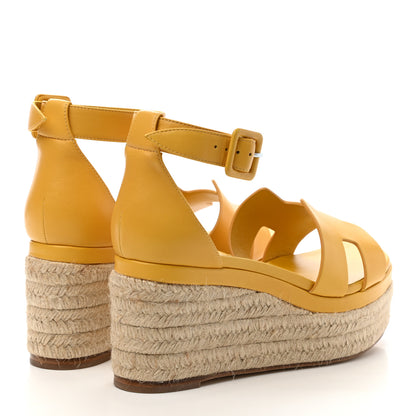Hermes Goatskin Elda Espadrille Wedge Sandals 38 Jaune Sable 4 of 10