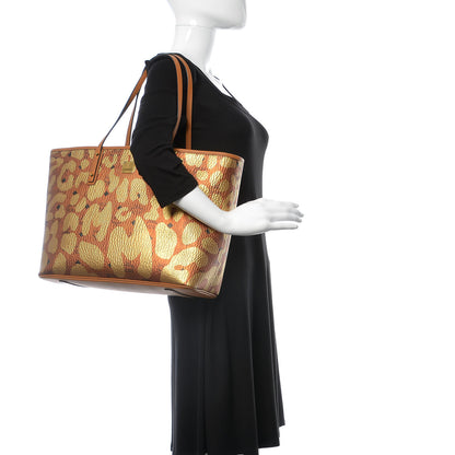 MCM Visetos Metallic Leopard Print Medium Anya Shopper Tote Cognac 2 of 9