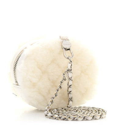 Chanel Shearling Sheepskin Lambskin Quilted Round Clutch With Chain White 3 of 7