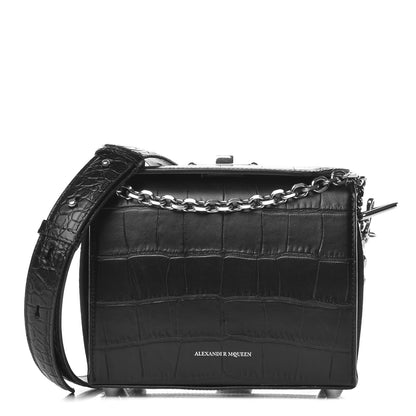 Alexander McQueen Calfskin Crocodile Embossed Box Shoulder Bag 19 Black 1 of 8