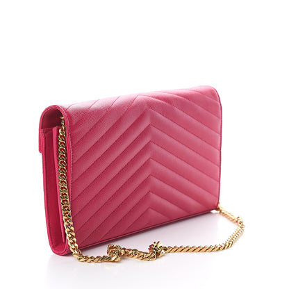 Saint Laurent Grain De Poudre Matelasse Chevron Monogram Chain Wallet Fresh Fuchsia 2 of 9