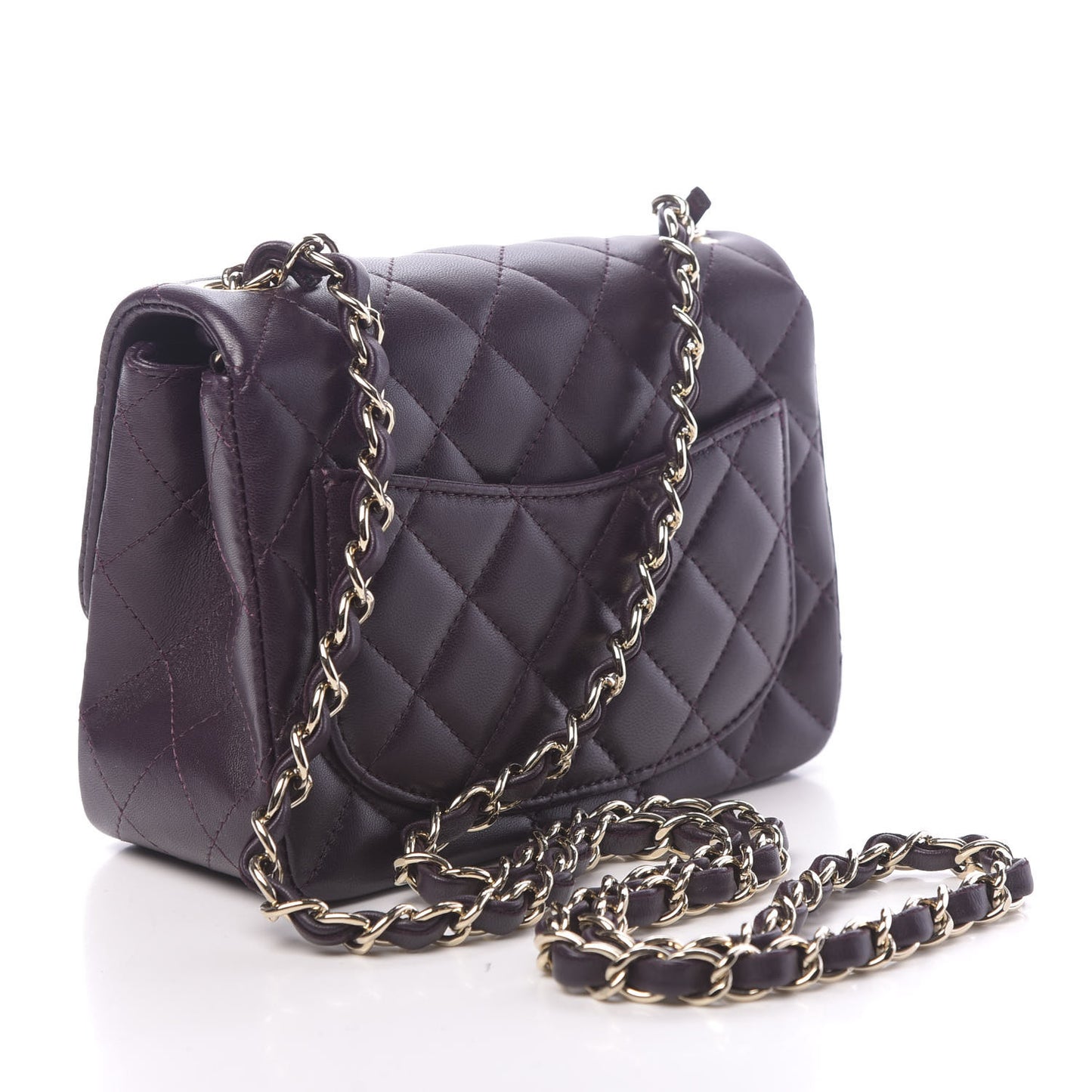 Lambskin Quilted Mini Square Flap Dark Purple