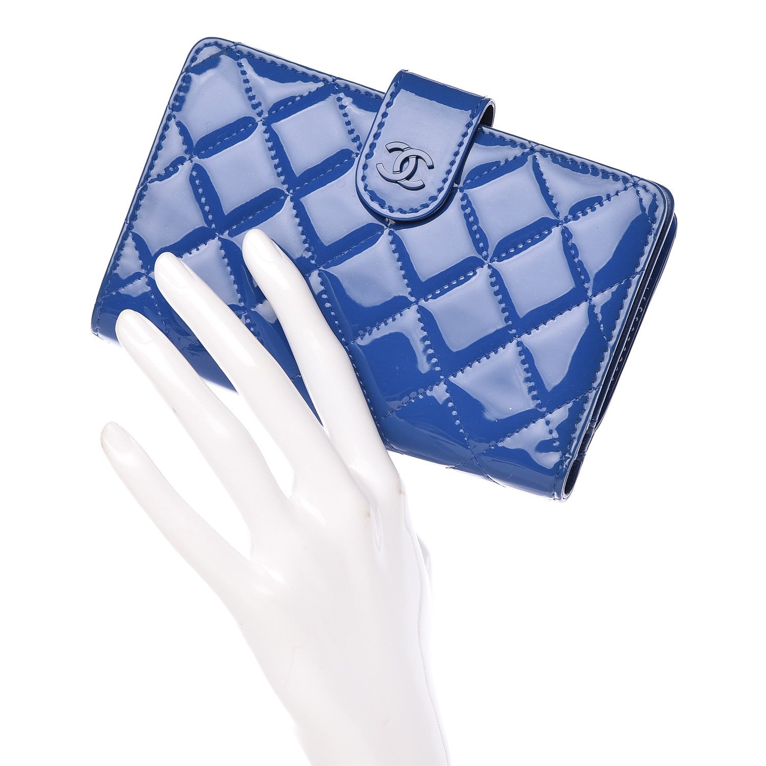 Chanel Patent Quilted Zipped Pocket Wallet Blue 2 of 15