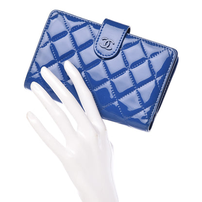 Chanel Patent Quilted Zipped Pocket Wallet Blue 2 of 15
