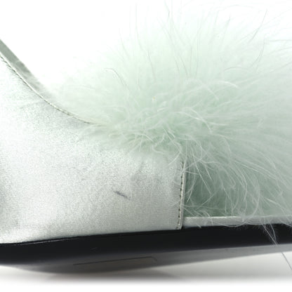 Saint Laurent Crepe Satin Blanco Feathered Sandals 39 Slight Green 14 of 15