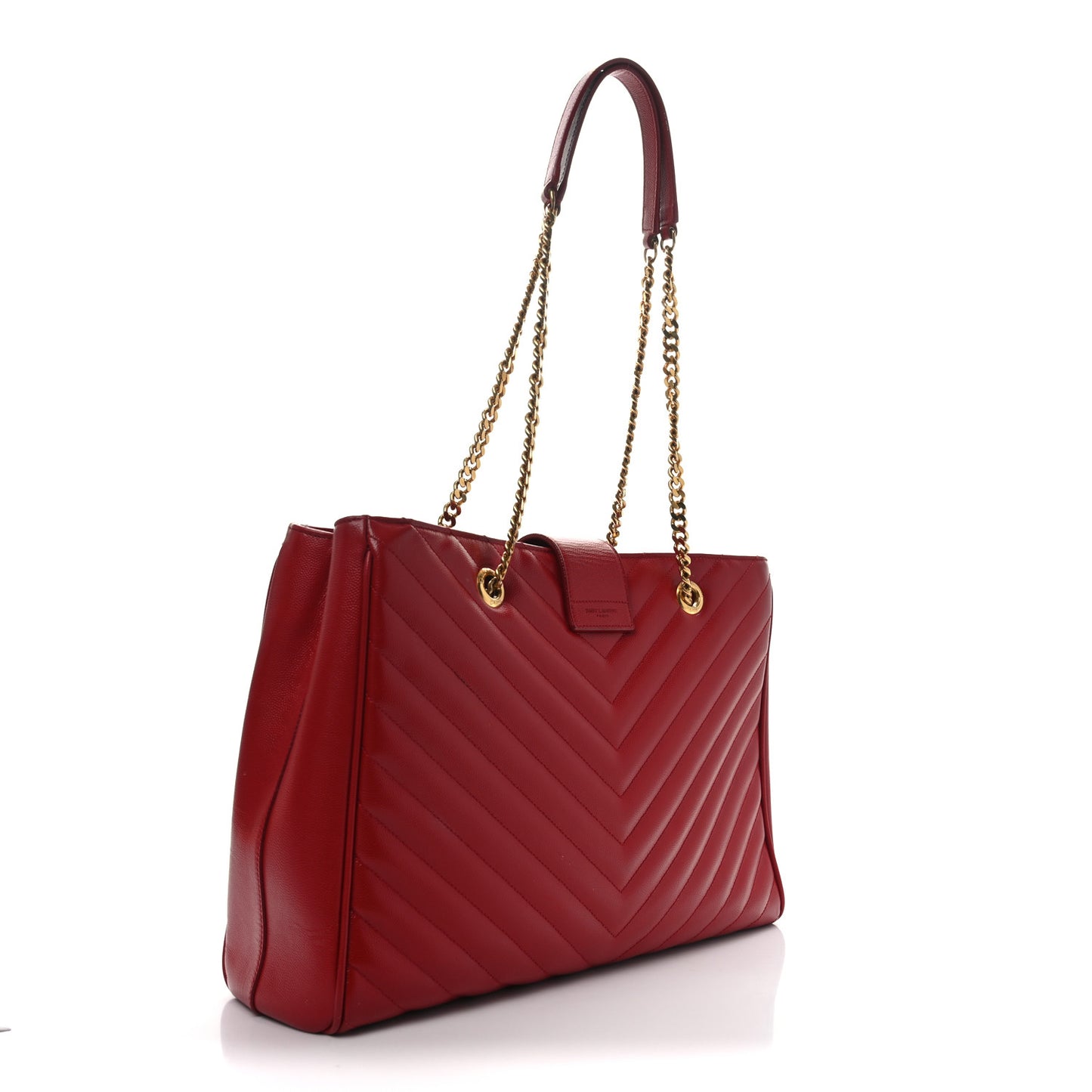 Grain De Poudre Matelasse Chevron Large Monogram Shopping Bag Red