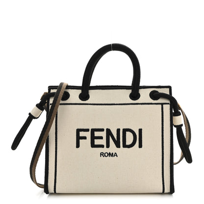 Fendi Fabric Jacquard Mini Roma Shopper Tote Natural Black 1 of 14