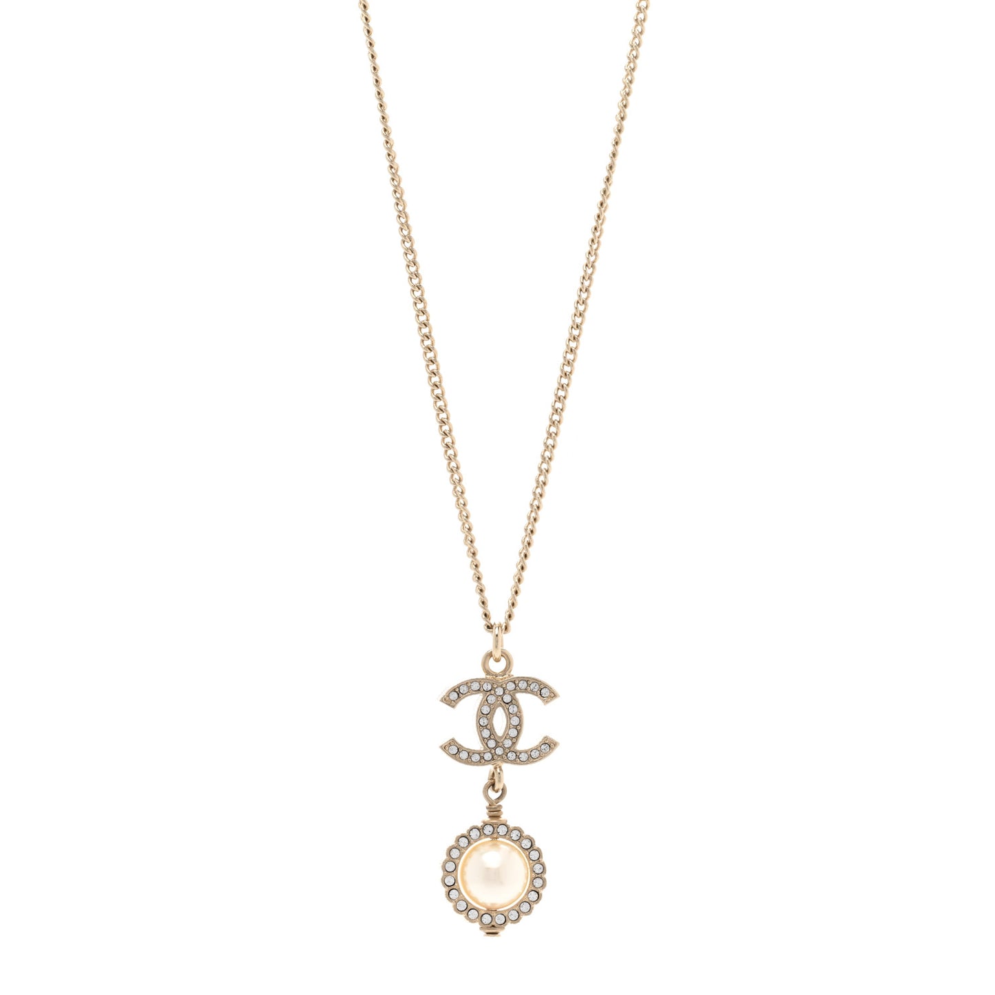 Pearl Crystal CC Pendant Necklace Gold