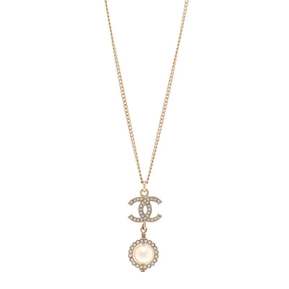 Chanel Pearl Crystal CC Pendant Necklace Gold 1 of 6