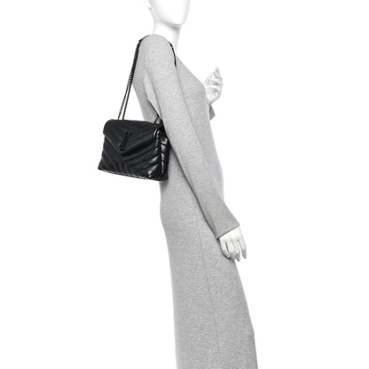 Saint Laurent Calfskin Y Quilted Monogram Monochrome Small Loulou Chain Satchel Black 2 of 11