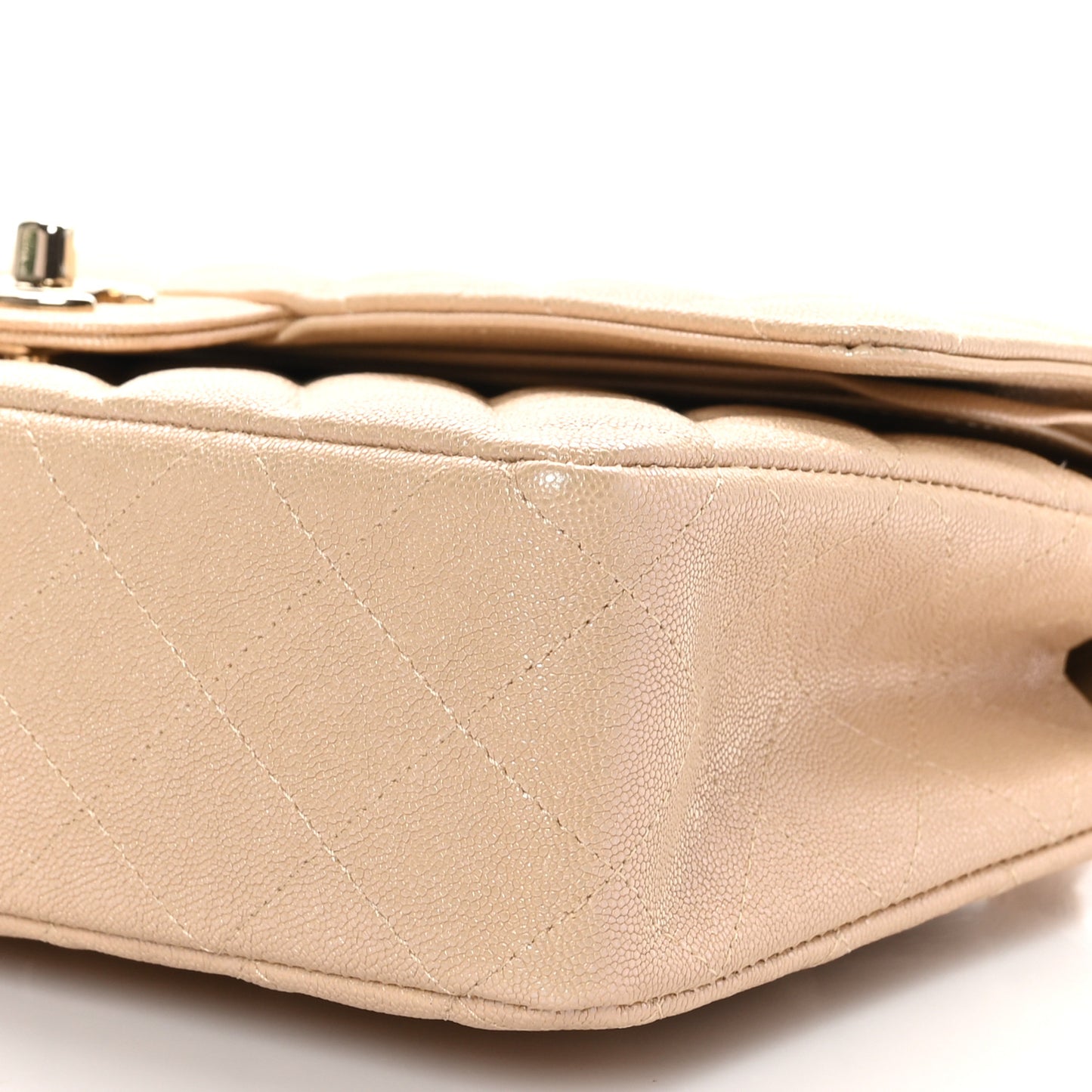 Iridescent Caviar Quilted Medium Double Flap Beige