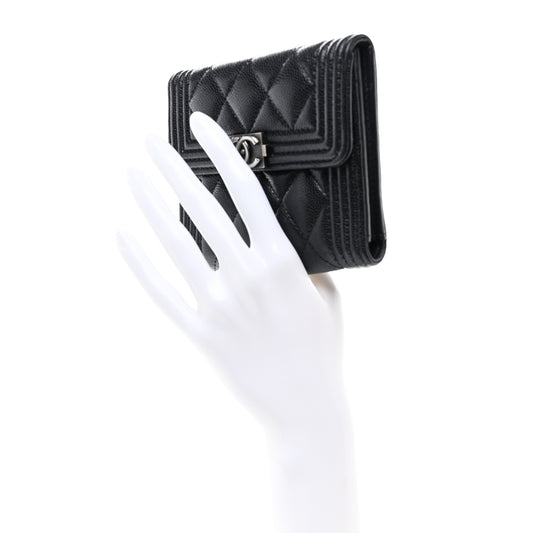 Caviar Quilted Compact Boy Wallet Black