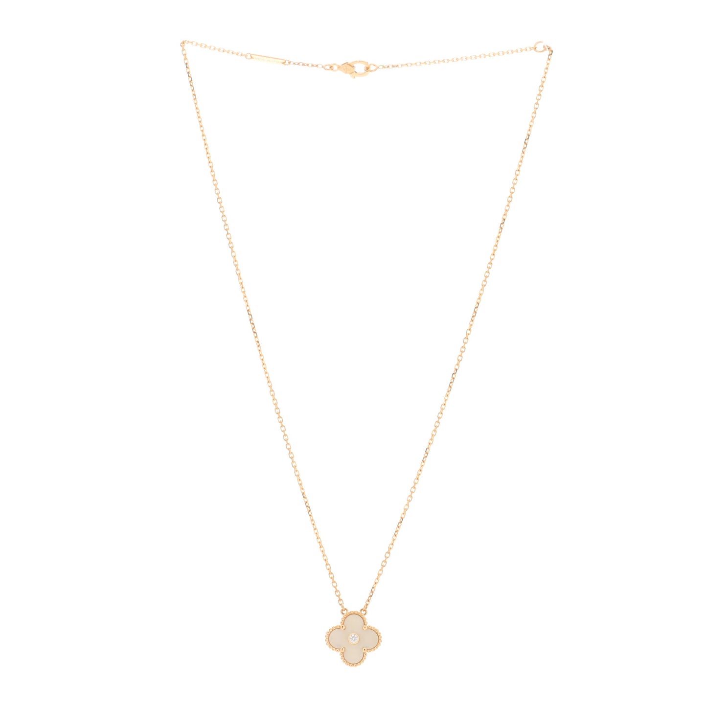 18K Yellow Gold Diamond Yellow Mother of Pearl Vintage Alhambra Pendant Necklace