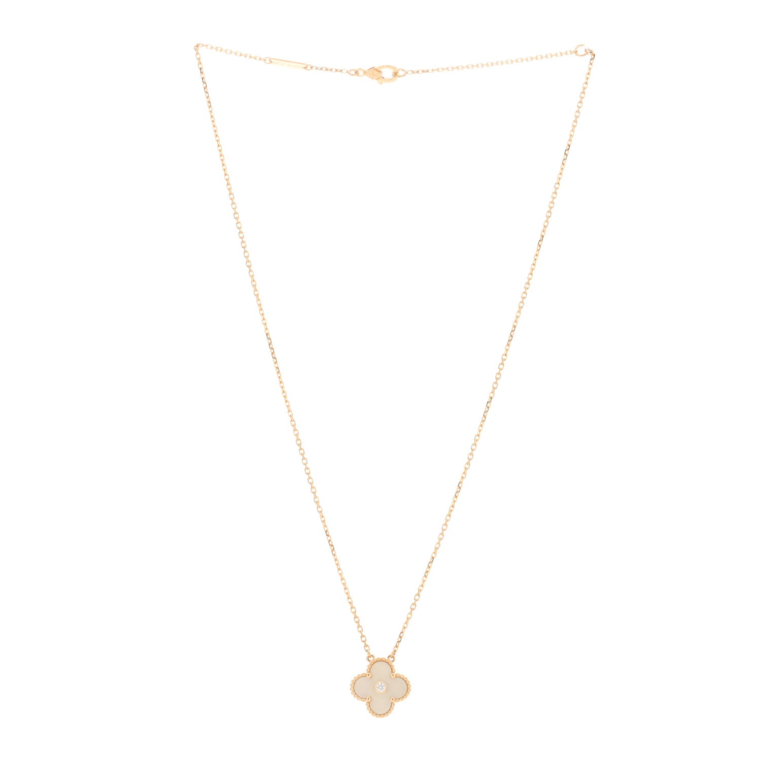 Van Cleef & Arpels 18K Yellow Gold Diamond Yellow Mother of Pearl Vintage Alhambra Pendant Necklace 2 of 4