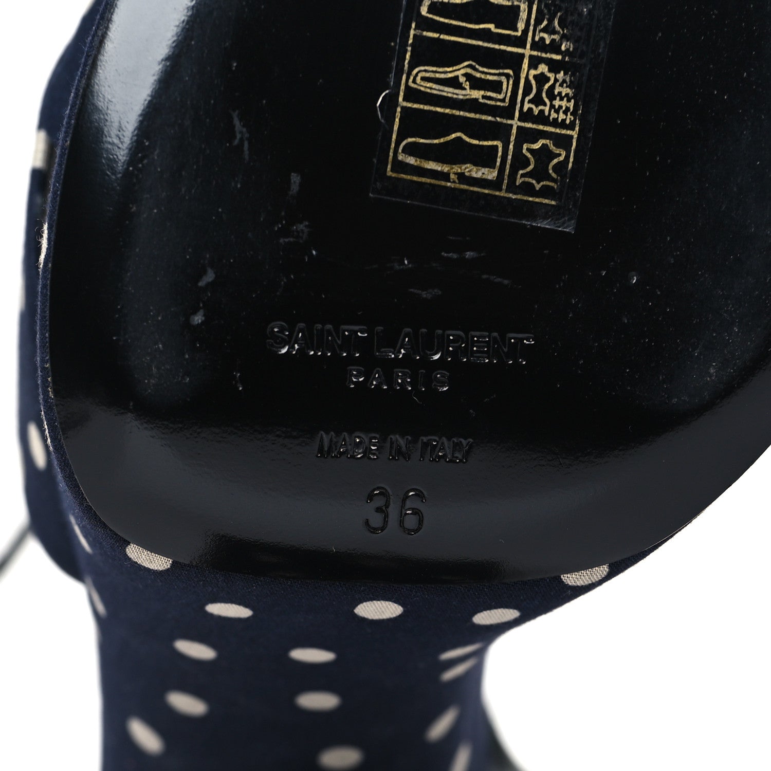 Saint Laurent Satin Polka Dot Bianca 125 Platform Sandals 36 Navy 6 of 9