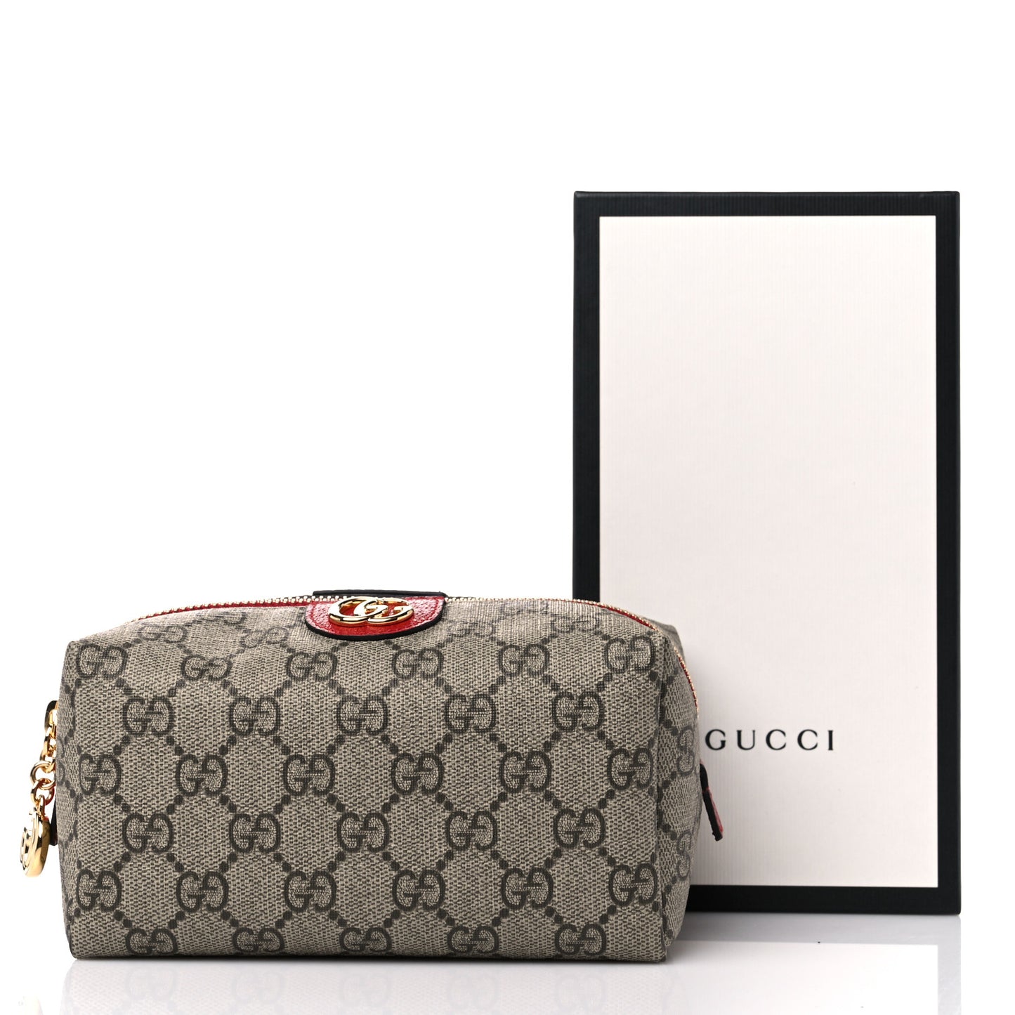 Soft GG Supreme Monogram Calfskin Medium Ophidia Cosmetic Case Beige Ebony Hibiscus Red