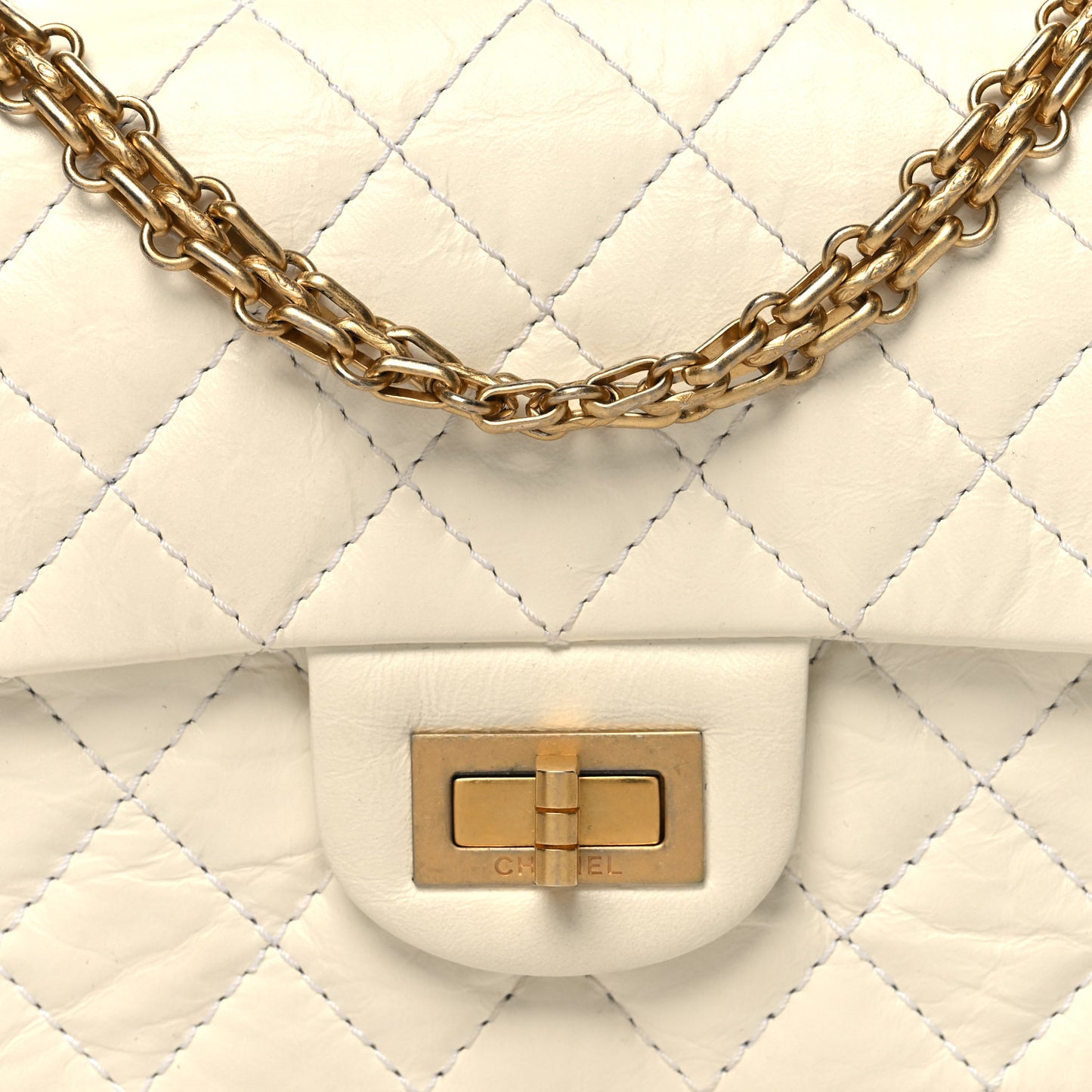 Aged Calfskin Quilted 2.55 Reissue Mini Flap White