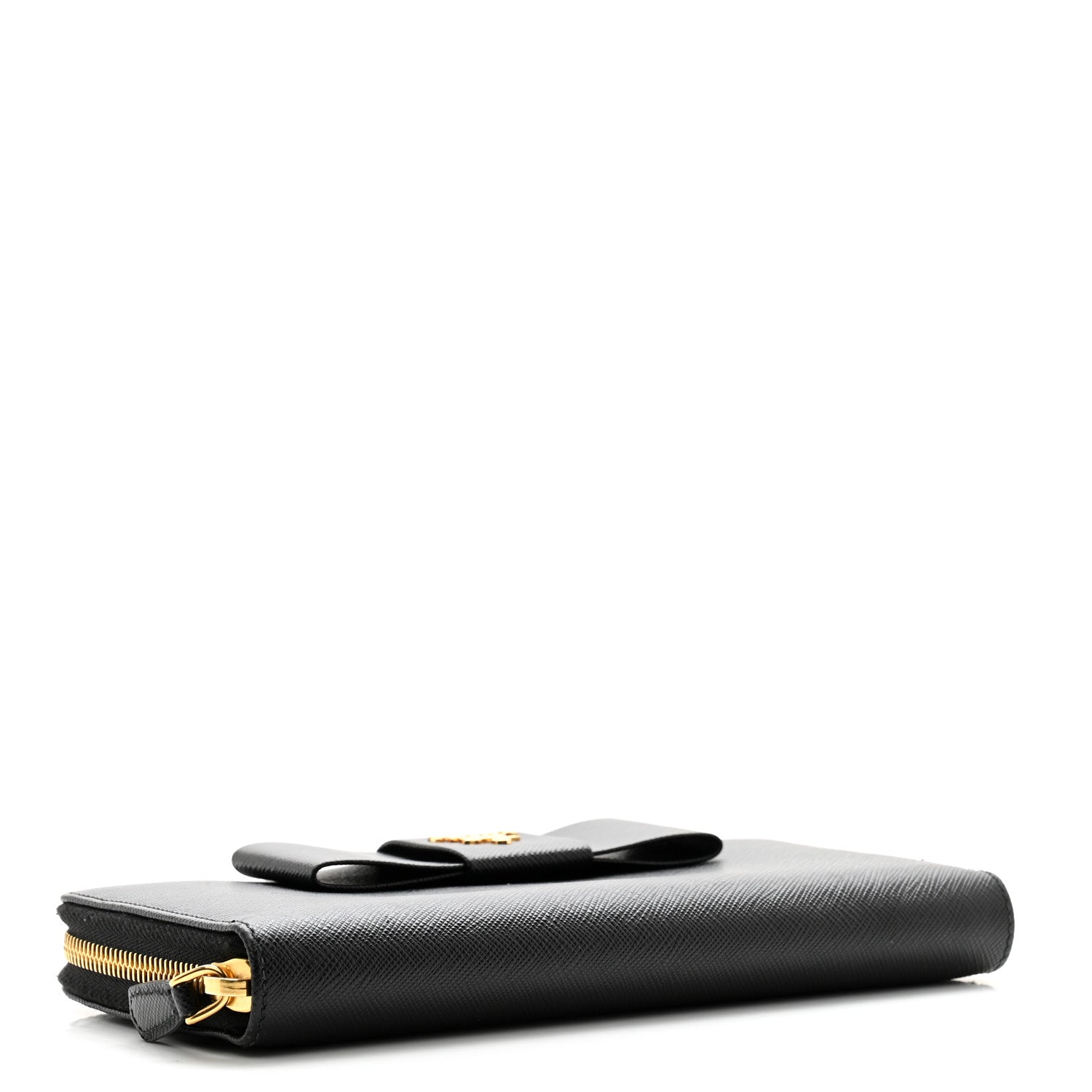 Prada Saffiano Fiocco Bow Zip Around Wallet Black 4 of 12