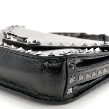 Valentino Garavani Craquele Calfskin Rockstud Shoulder Flap Messenger Bag Black 10 of 11