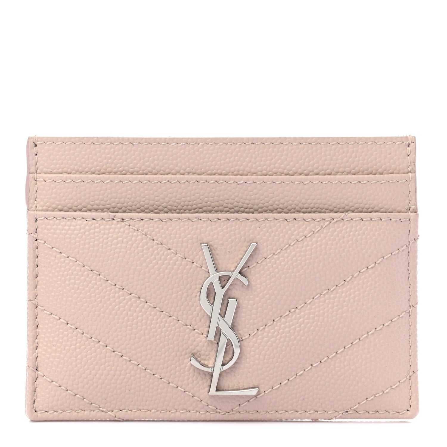 Saint Laurent Grain De Poudre Matelasse Chevron Monogram Credit Card Case Pale Pink 1 of 6
