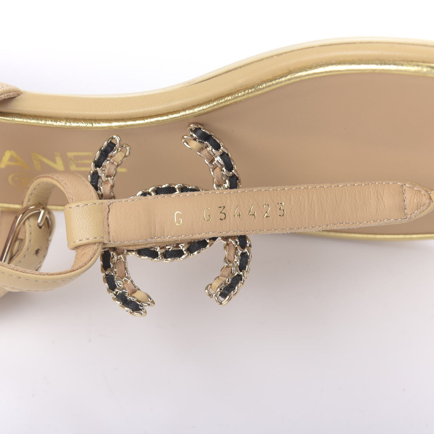 Lambskin CC Chain Thong Sandals 36 Beige