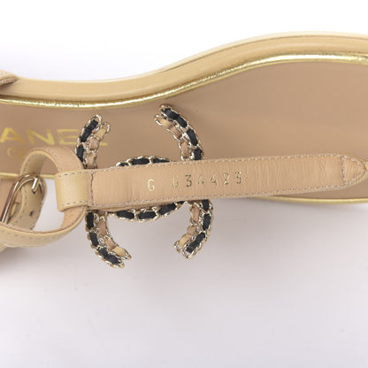 Chanel Lambskin CC Chain Thong Sandals 36 Beige 9 of 10