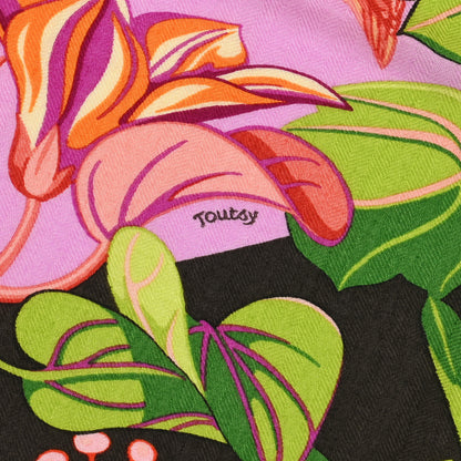Hermes Cashmere Silk Flamingo Party Shawl 140 Bougainvillier Mauve Vert 4 of 7