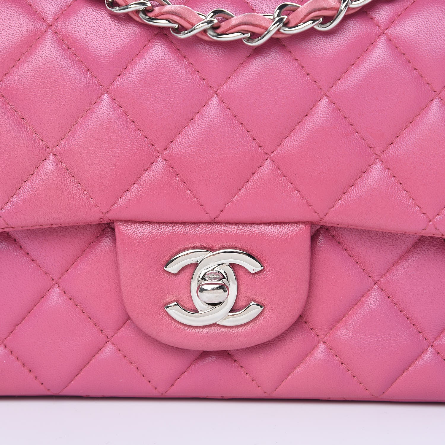 Chanel Lambskin Quilted Mini Rectangular Flap Dark Pink 8 of 16