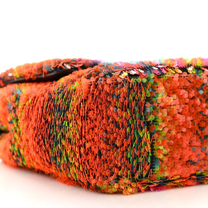 Chanel Sequin Logo Single Flap Orange Turquoise Pink 9 of 10