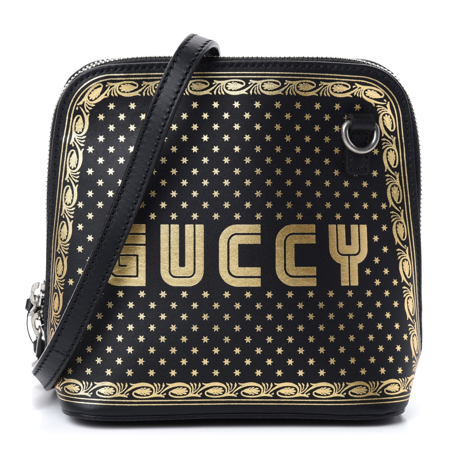 X SEGA Calfskin GUCCY Stars Mini Dome Shoulder Bag Black Gold