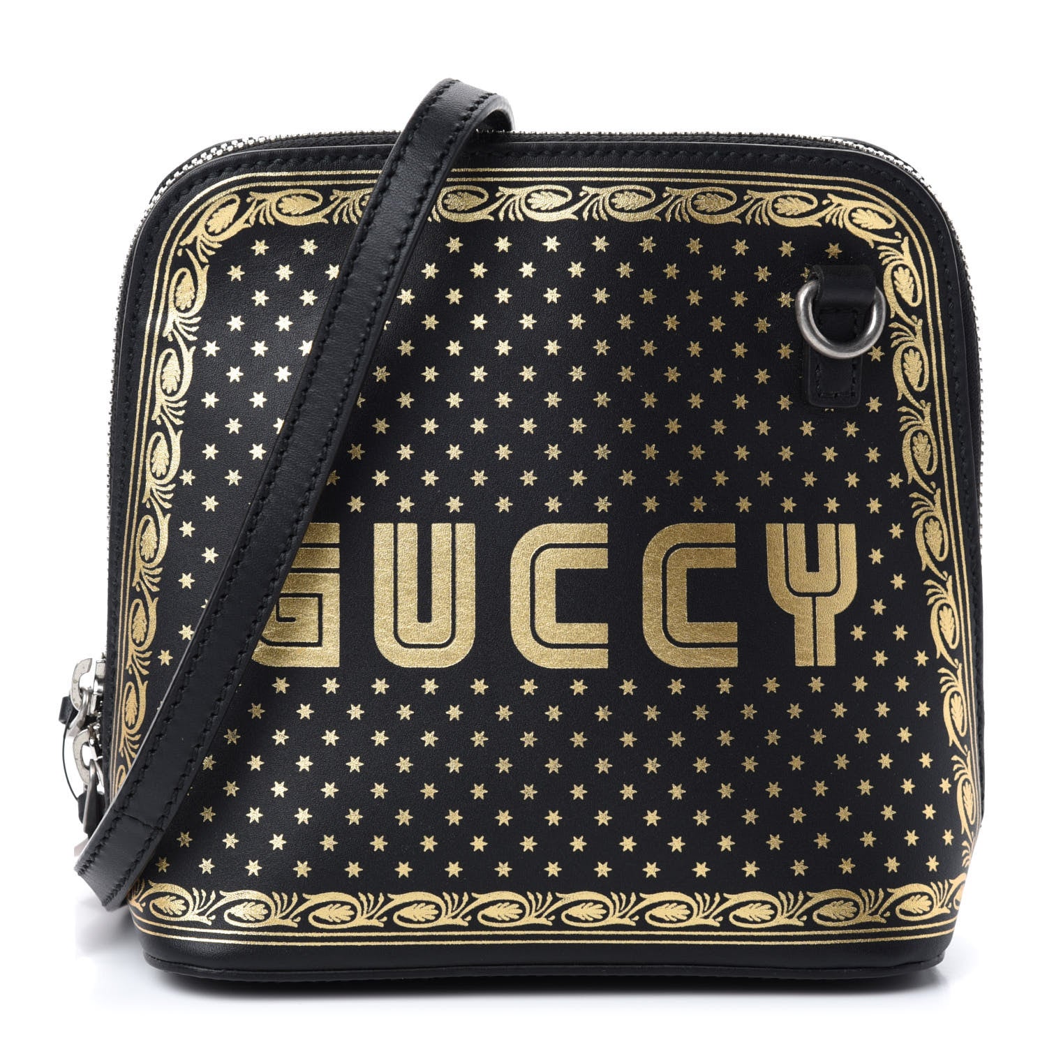Gucci X SEGA Calfskin GUCCY Stars Mini Dome Shoulder Bag Black Gold 1 of 10