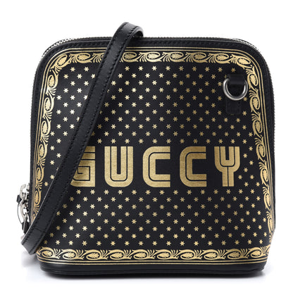 Gucci X SEGA Calfskin GUCCY Stars Mini Dome Shoulder Bag Black Gold 1 of 10