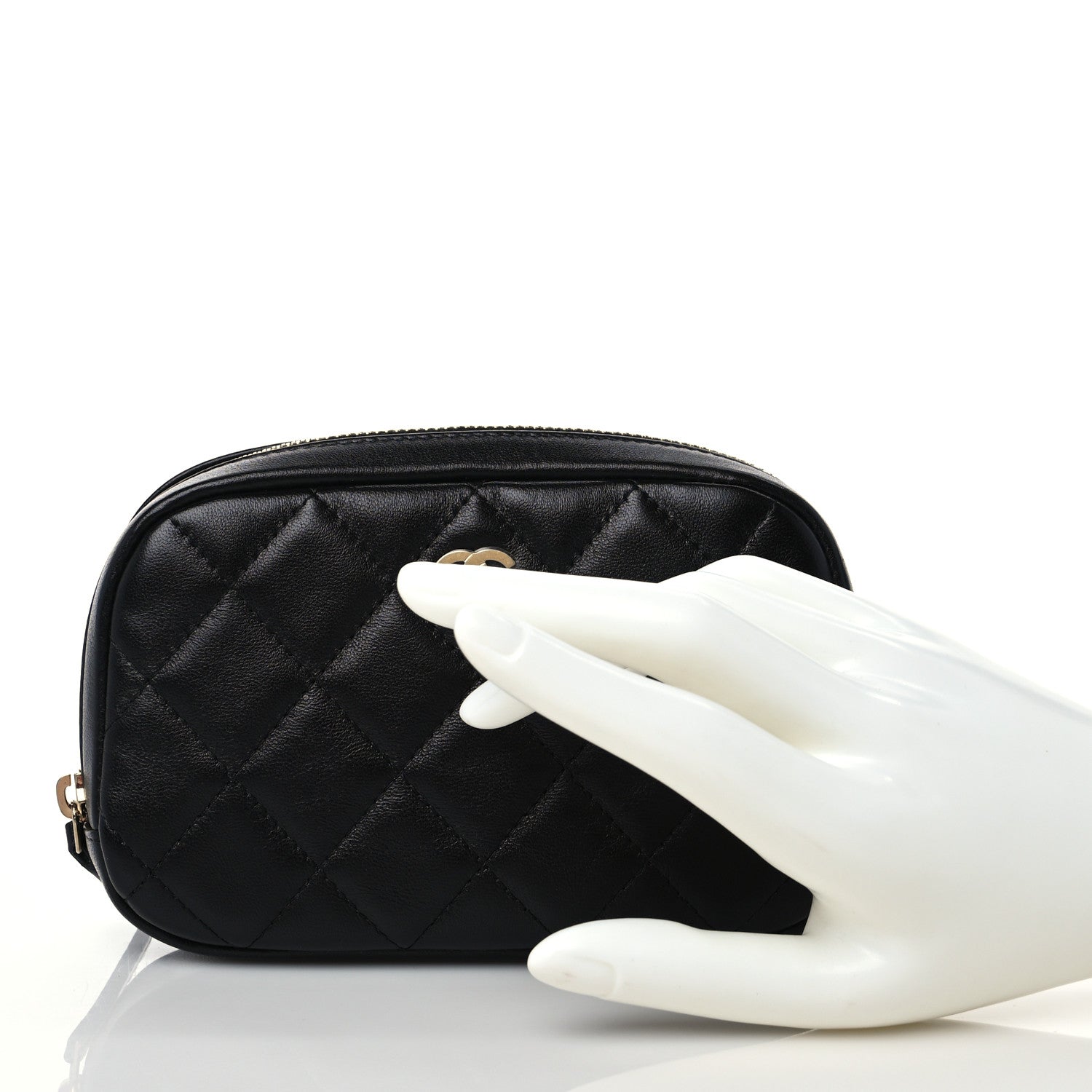 Chanel Lambskin Quilted Small Curvy Pouch Cosmetic Case Black 2 of 8